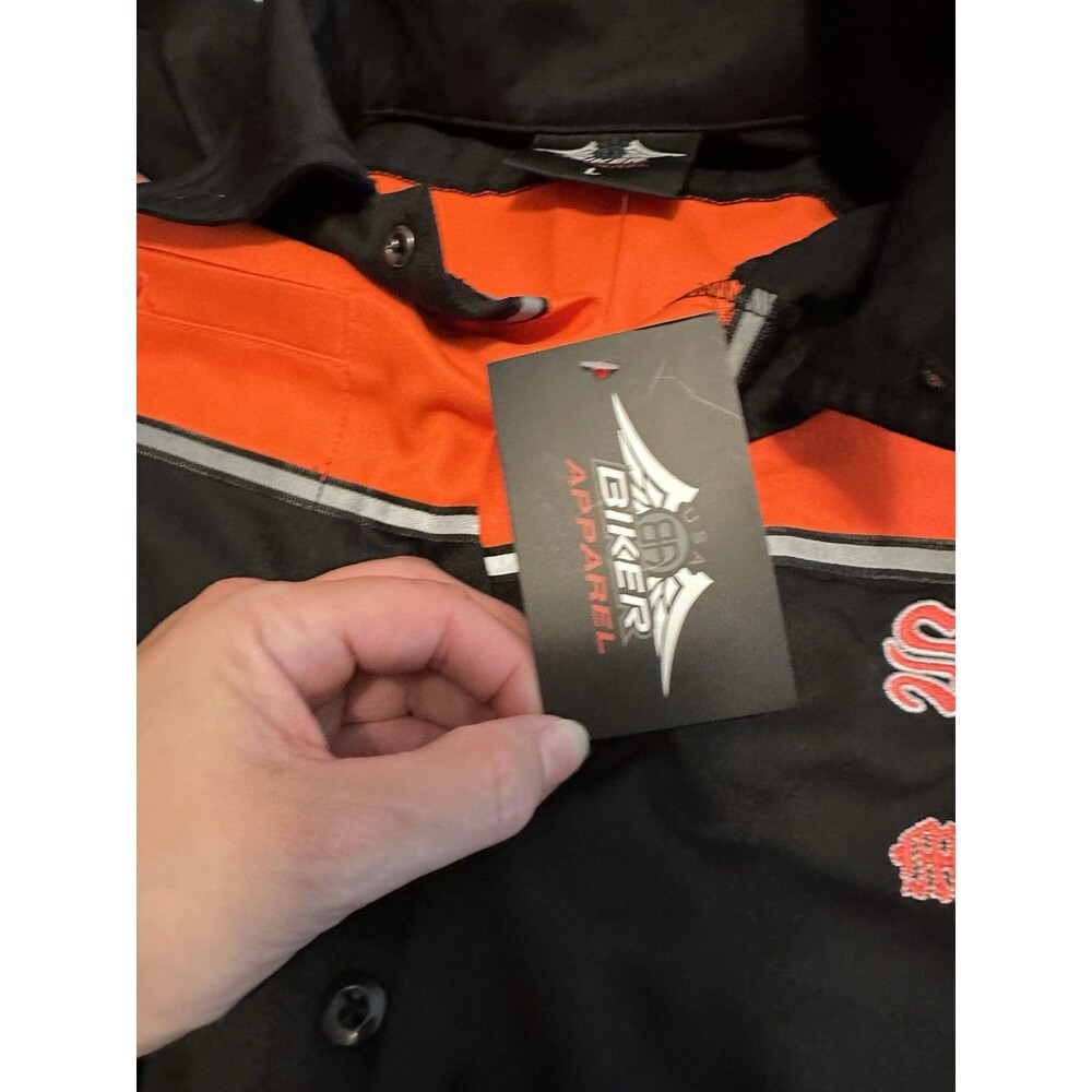 NWT Biker Wear L Orange/black Button Up Shirt‎ Sturgis 2022 Motorcycle Rally - Picture 3 of 5
